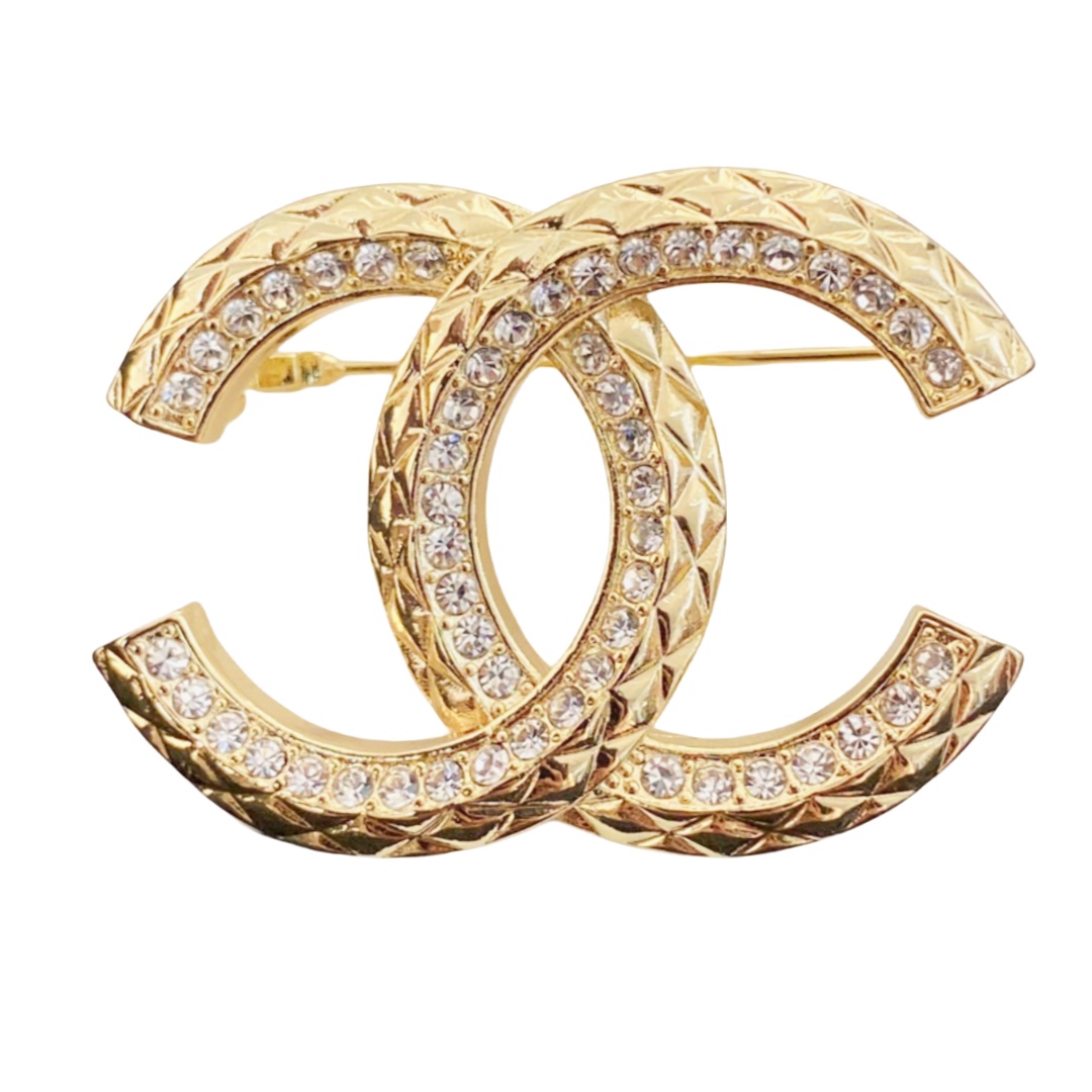 BCB574 Chanel CC Logo brooch pin in metal and crystal - ccfashionjewelry