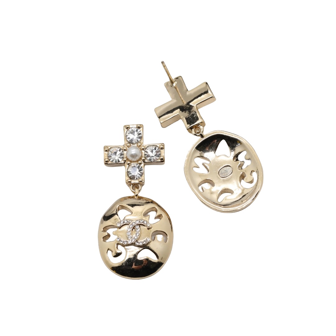 CCE318 Chanel cross earrings in metal and crystal - ccjewelryacc