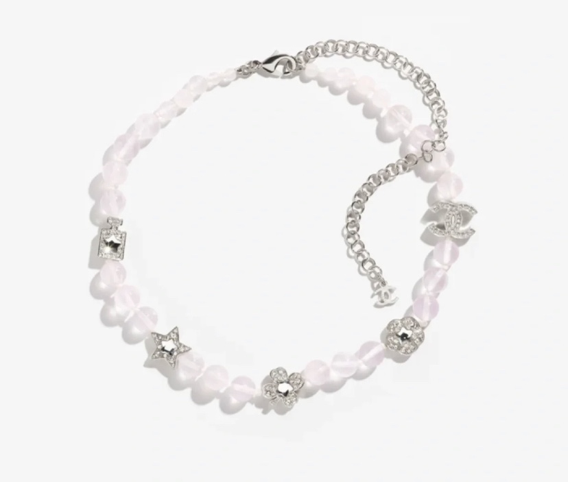 CCN121 Chanel 25p White gold Pink crystal necklace - ccfashionjewelry