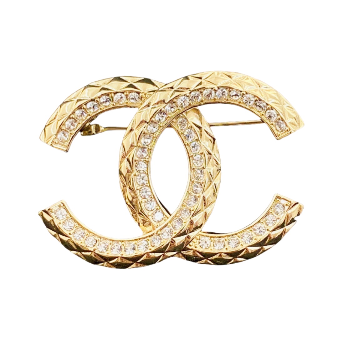 BCB574 Chanel CC Logo brooch pin in metal and crystal - ccjewelryacc