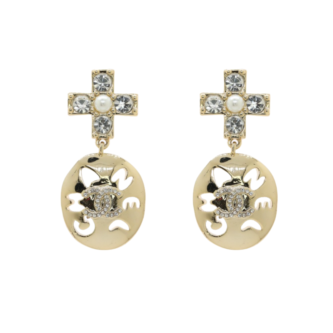 CCE318 Chanel cross earrings in metal and crystal - ccjewelryacc