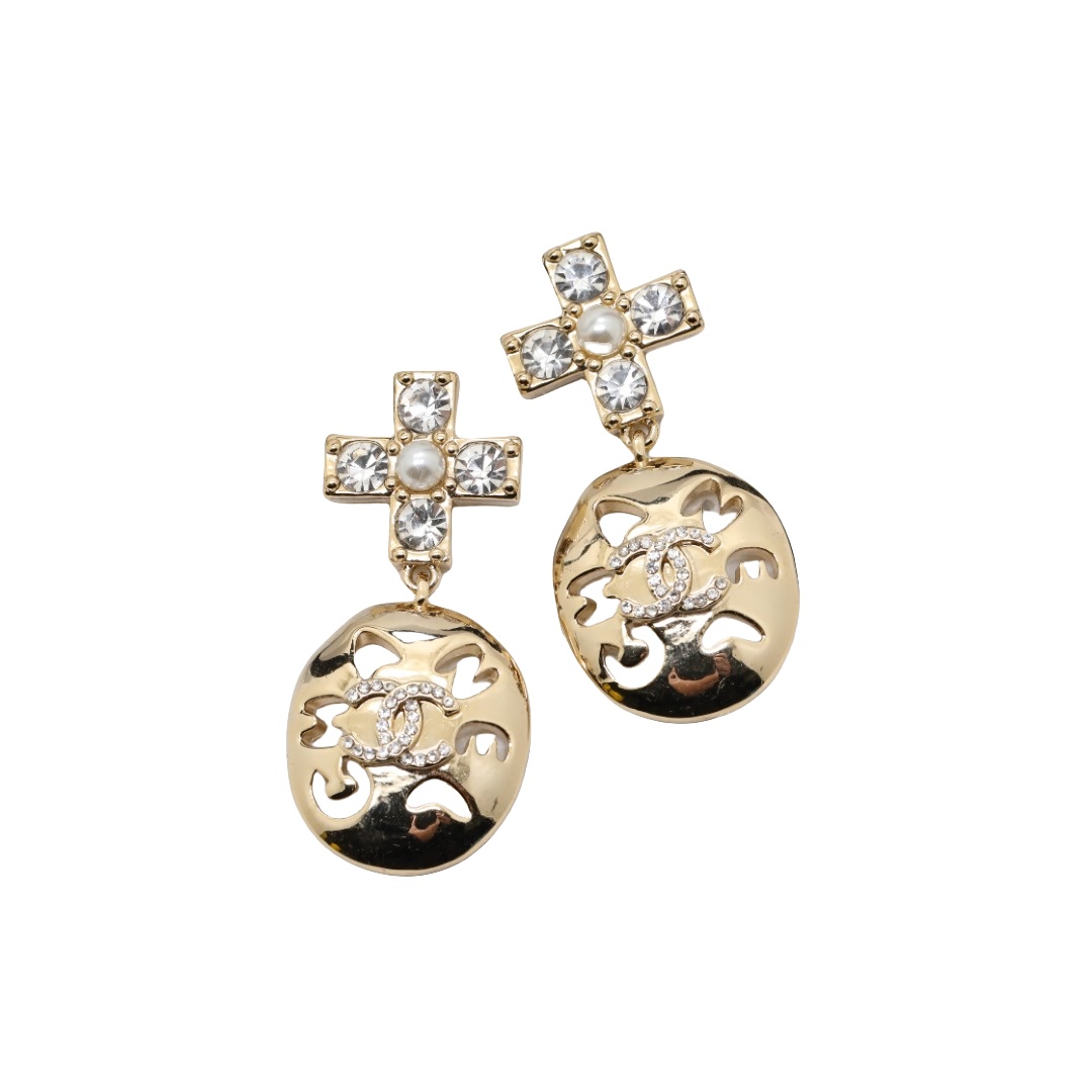 CCE318 Chanel cross earrings in metal and crystal - ccjewelryacc
