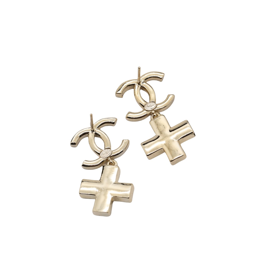 CCE317 Chanel crystal cc logo with cross earrings for women - ccfashionjewelry