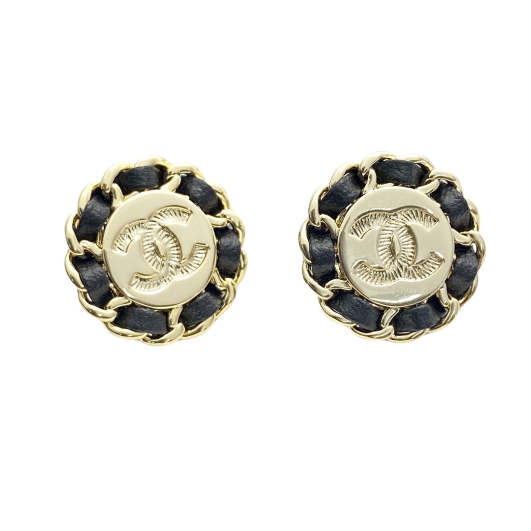CCE328 Chanel metal leater cc logo stud earring - ccjewelryacc