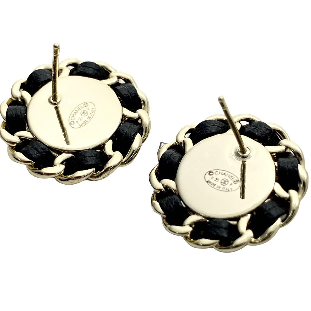 CCE328 Chanel metal leater cc logo stud earring - ccjewelryacc