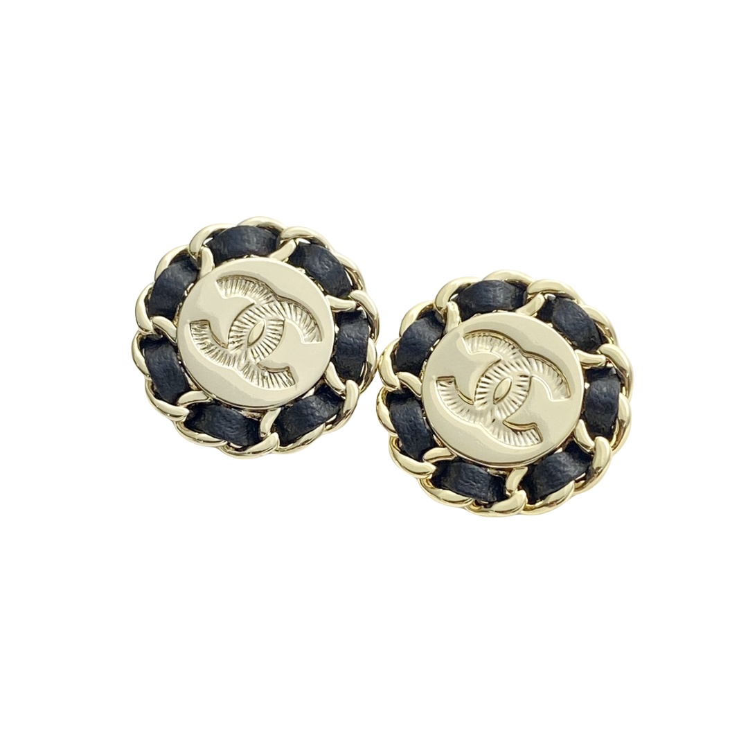 CCE328 Chanel metal leater cc logo stud earring - ccjewelryacc