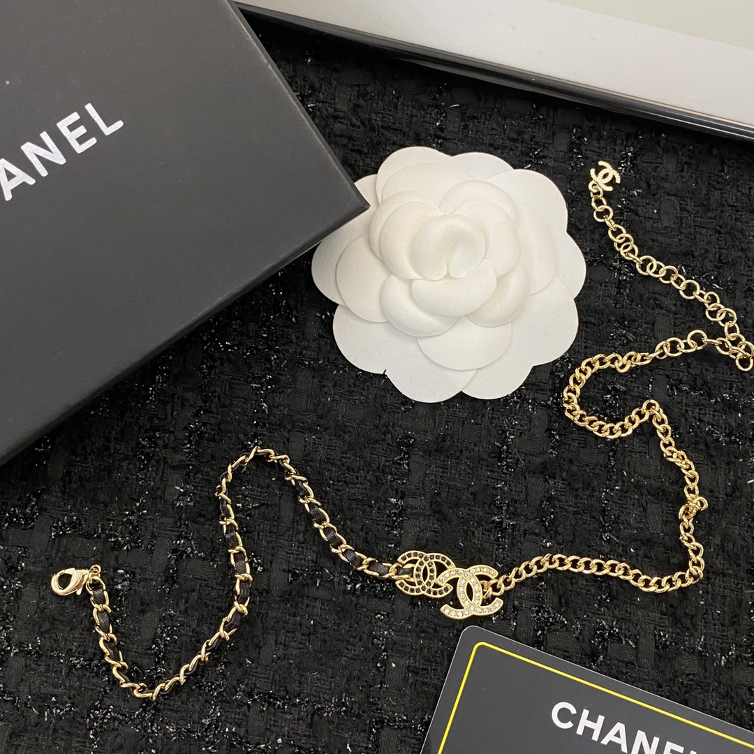 CCN097 Chanel Metal leater double cc choker necklace - ccjewelryacc