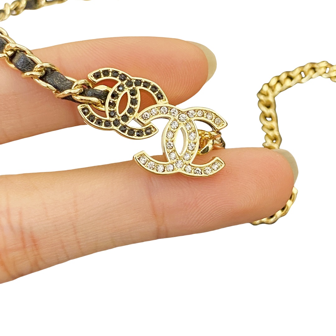 CCN097 Chanel Metal leater double cc choker necklace - ccfashionjewelry