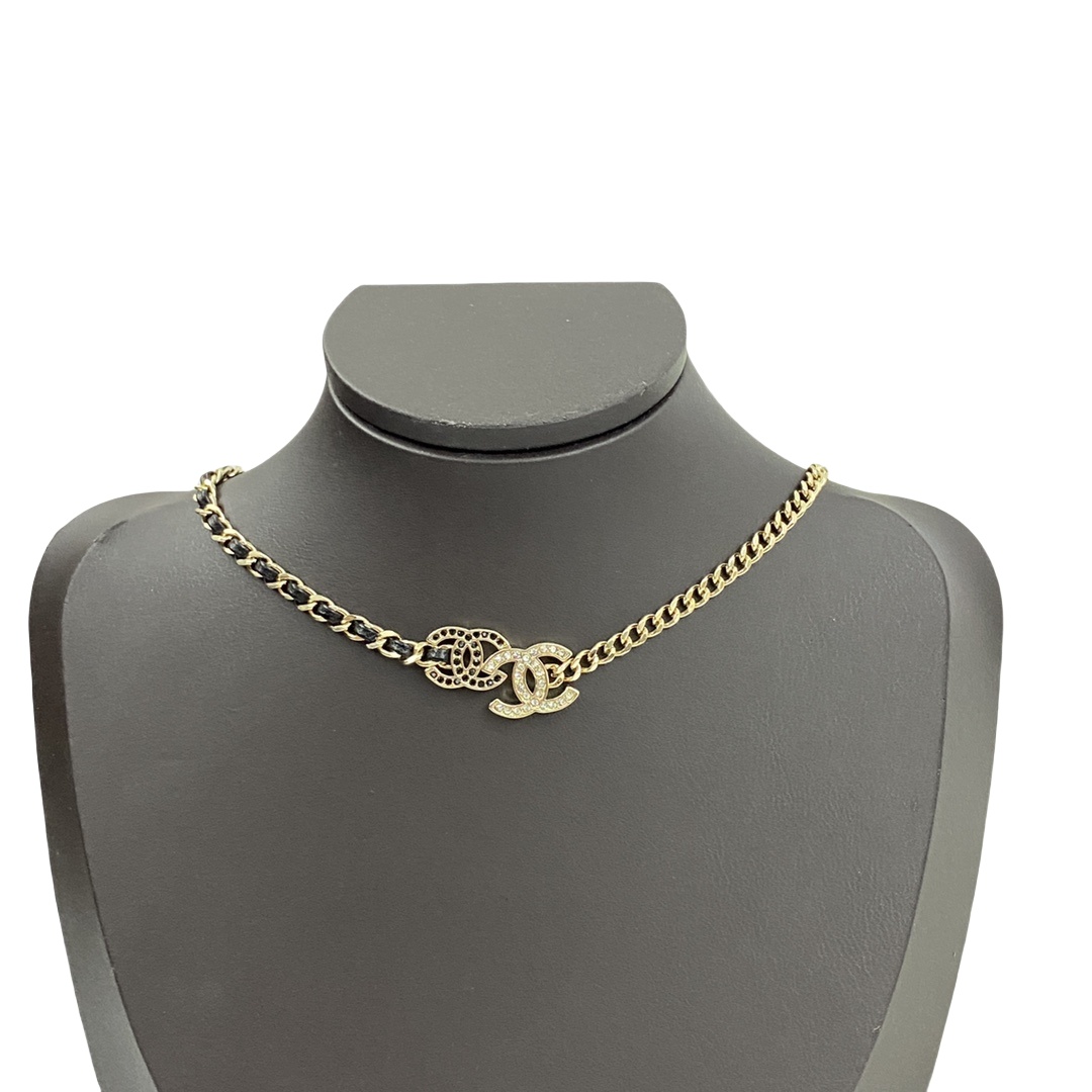 CCN097 Chanel Metal leater double cc choker necklace - ccfashionjewelry