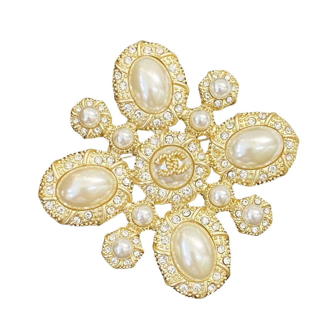 BCB575 Chanel Cross pearl brooch pin - ccjewelryacc