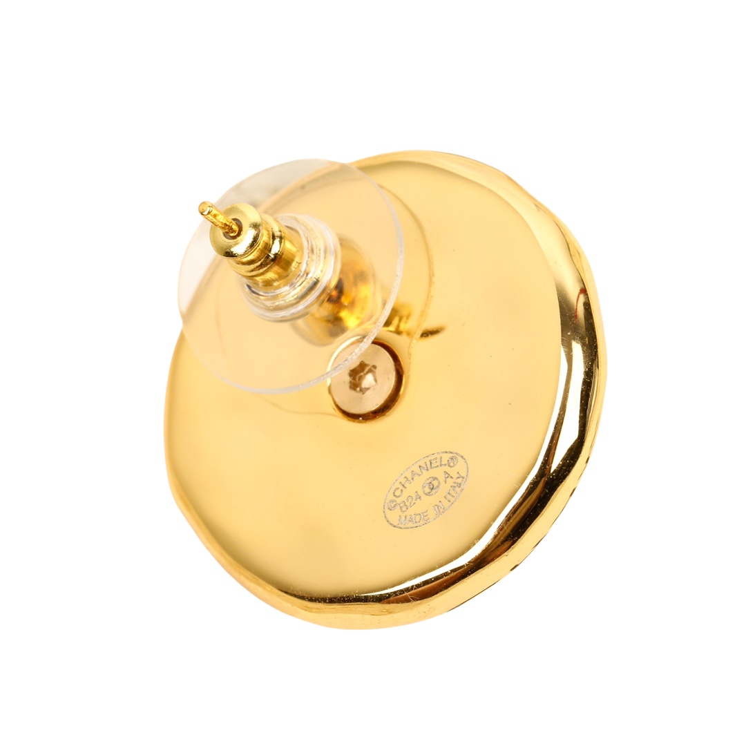 CCE811 24A Round button pearl CC Logo stud earrings - ccjewelryacc