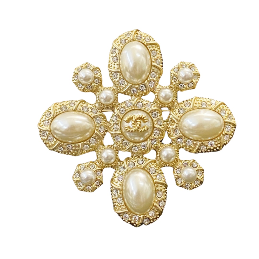 BCB575 Chanel Cross pearl brooch pin - ccjewelryacc