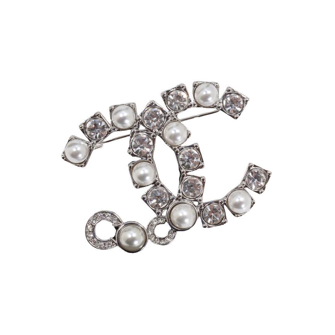 BCB578 Coco Brooch pin with crystal and pearl - ccjewelryacc