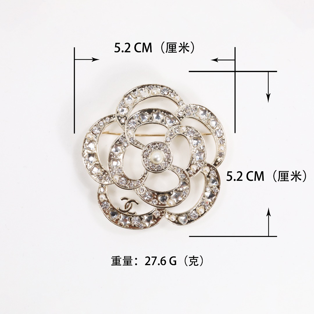 BCB581 Crystal camellia cc brooch pin - ccjewelryacc