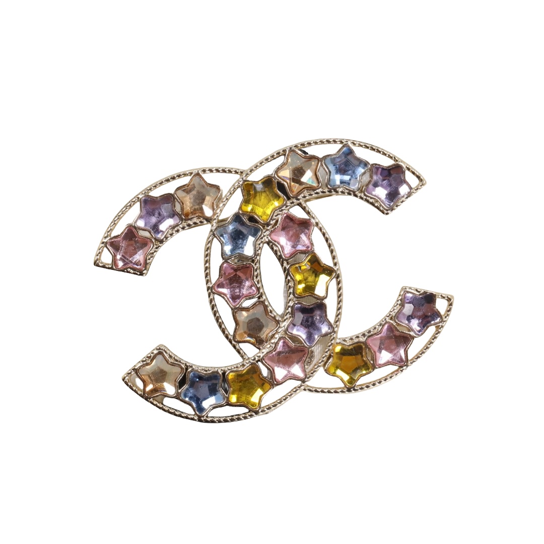 BCB577 Chanel colored crystal stars cc logo brooch pin - ccfashionjewelry