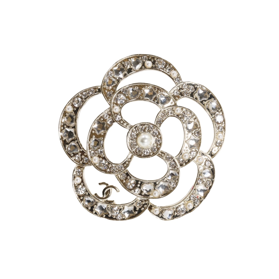 BCB581 Crystal camellia cc brooch pin - ccjewelryacc