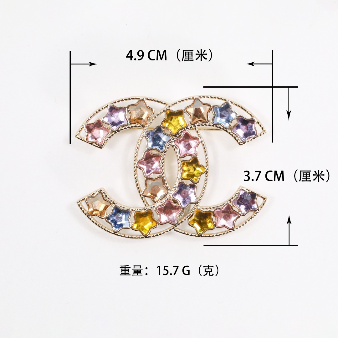 BCB577 Chanel colored crystal stars cc logo brooch pin - ccjewelryacc