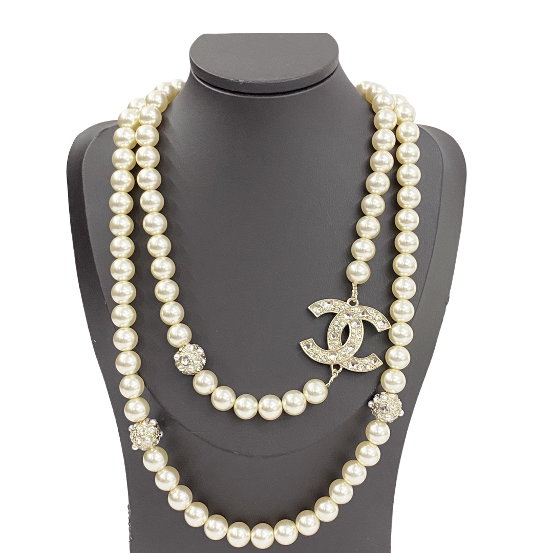 CCL099 25P Chanel Pink pearl crystal star heart long necklace chain - ccfashionjewelry