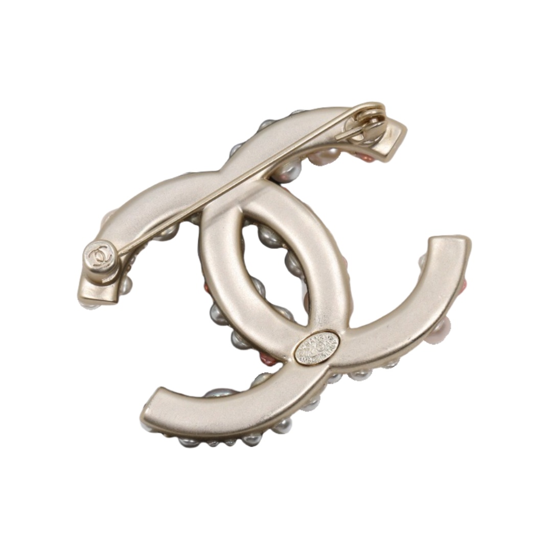 BCB582 Chanel Colored pearl crystal cc logo brooch pin - ccfashionjewelry
