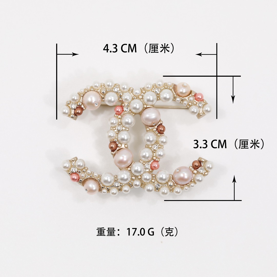BCB582 Chanel Colored pearl crystal cc logo brooch pin - ccjewelryacc