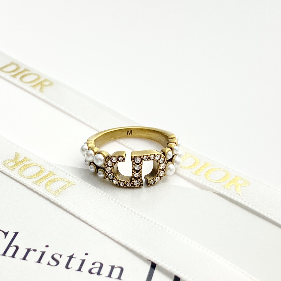 CDR043 Dior Petit CD Ring with crystal and pearl - ccjewelryacc