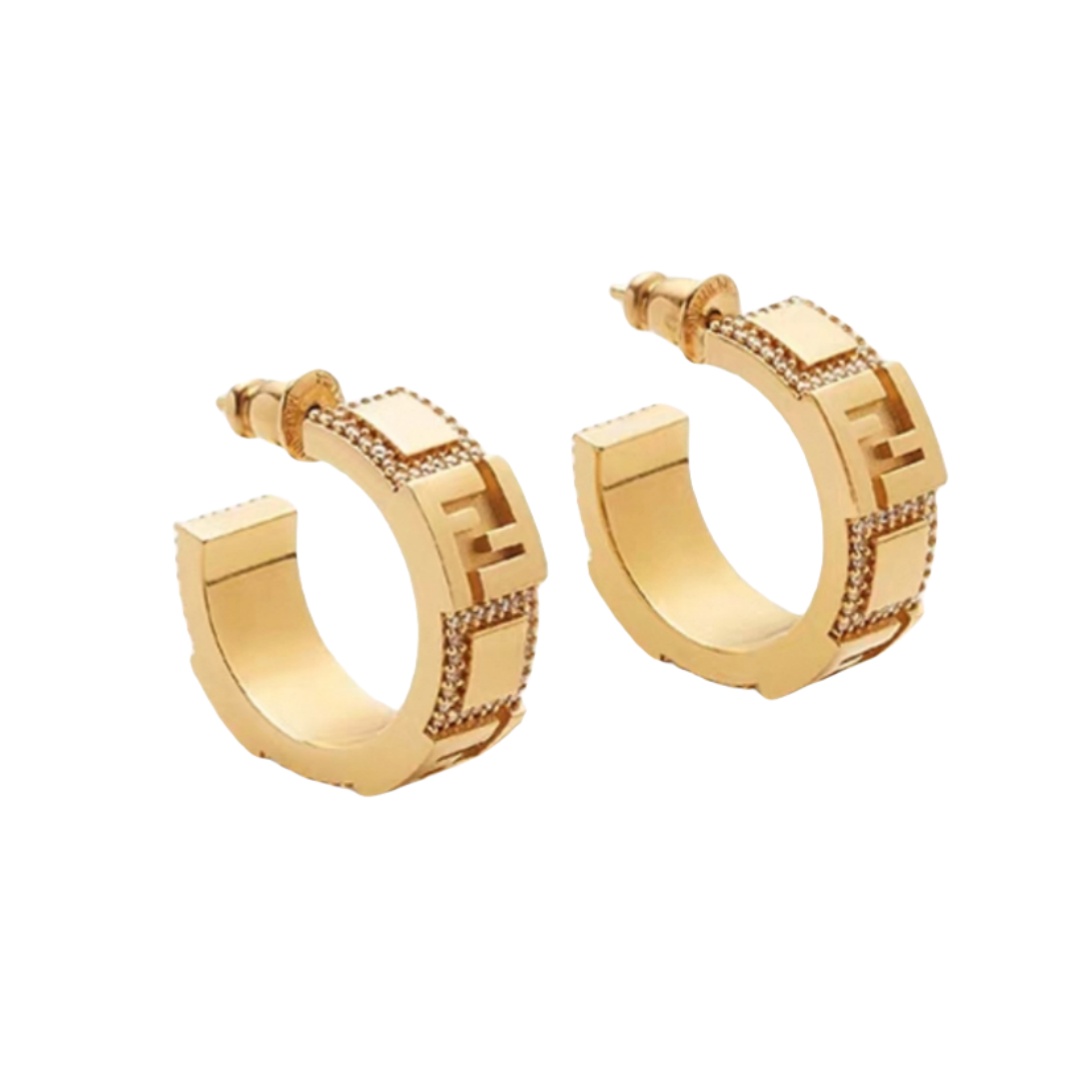 FDE033 Fendi FF Crystal hoop earrings - ccjewelryacc