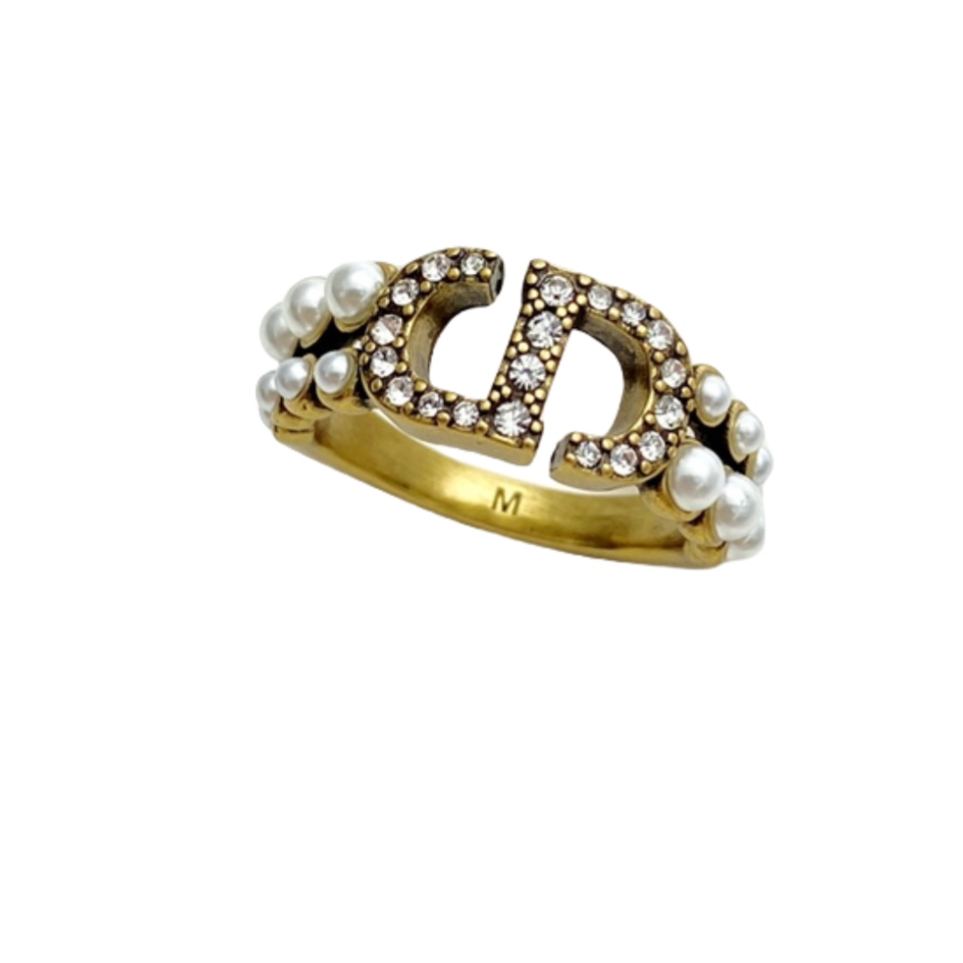 CDR043 Dior Petit CD Ring with crystal and pearl - ccjewelryacc
