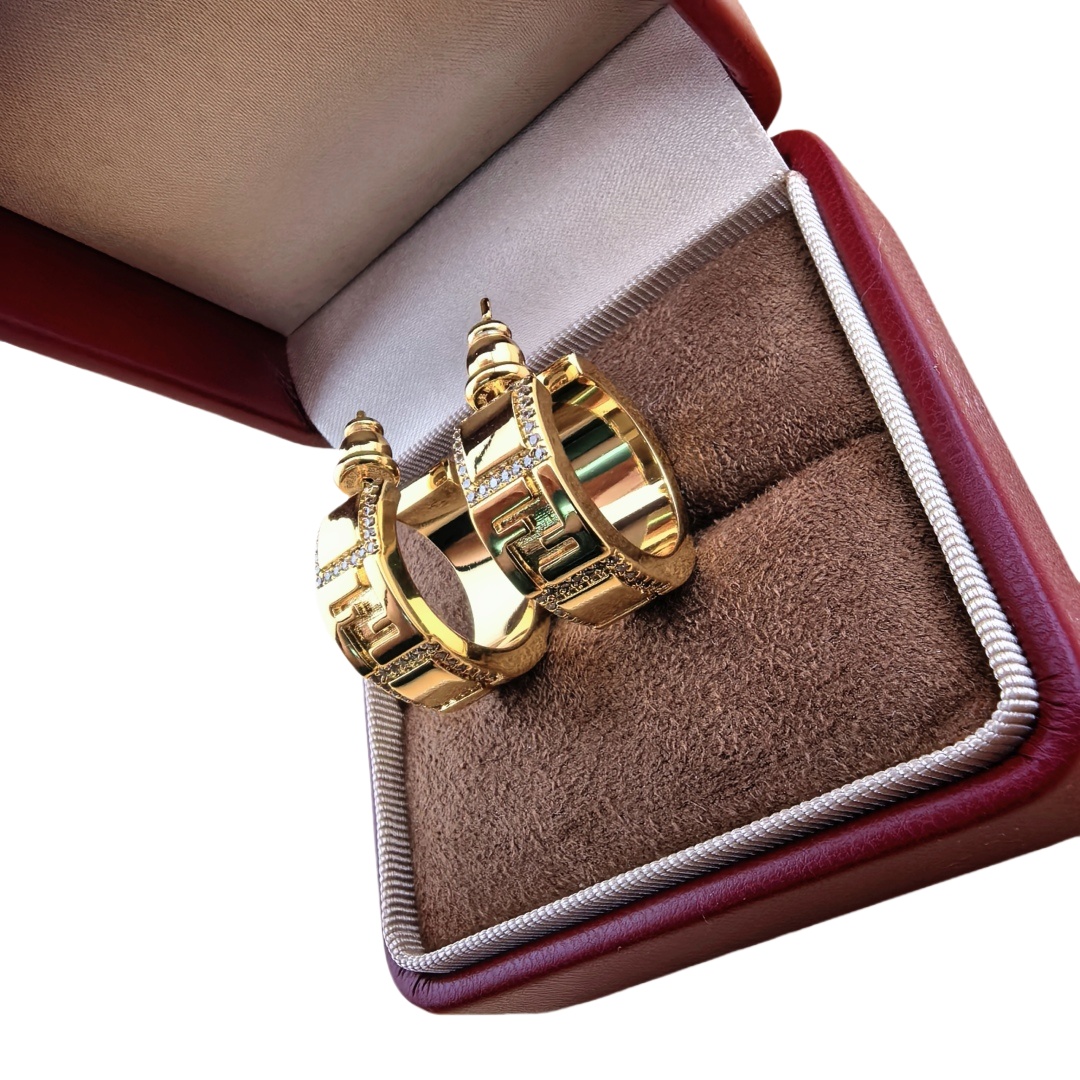 FDE033 Fendi FF Crystal hoop earrings - ccjewelryacc