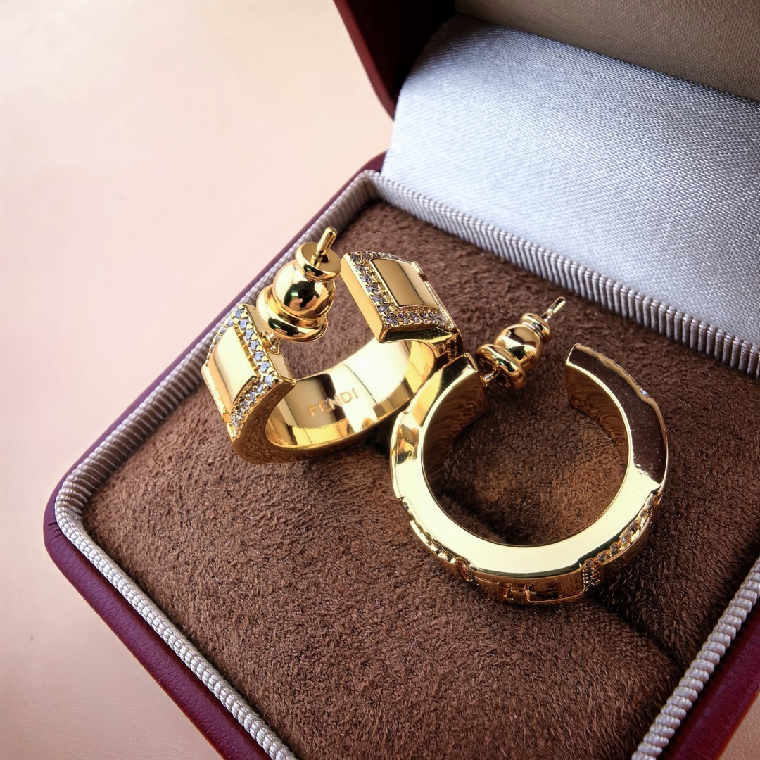 FDE033 Fendi FF Crystal hoop earrings - ccjewelryacc