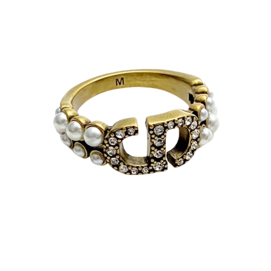 CDR043 Dior Petit CD Ring with crystal and pearl - ccjewelryacc