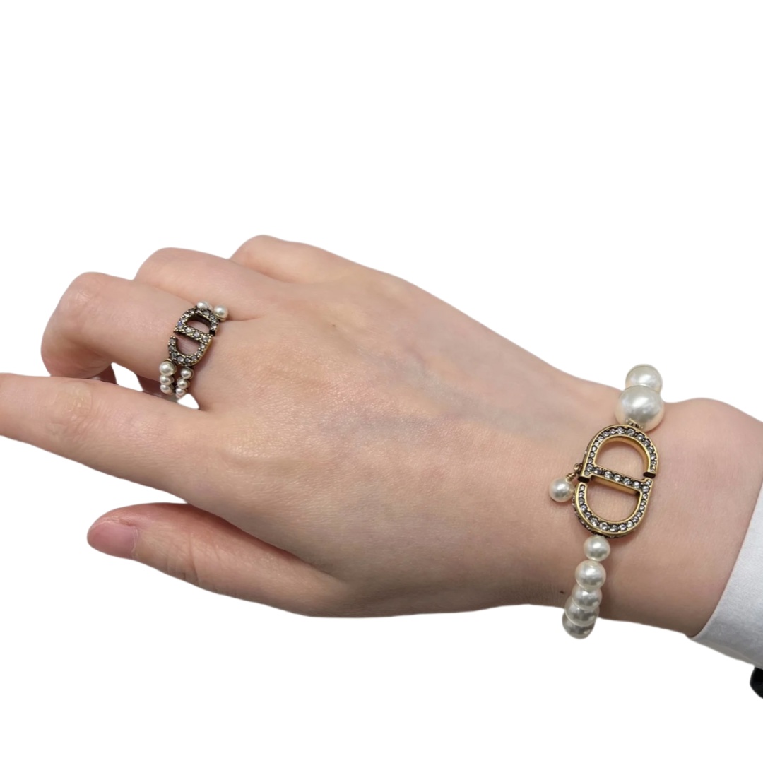 CDR043 Dior Petit CD Ring with crystal and pearl - ccjewelryacc