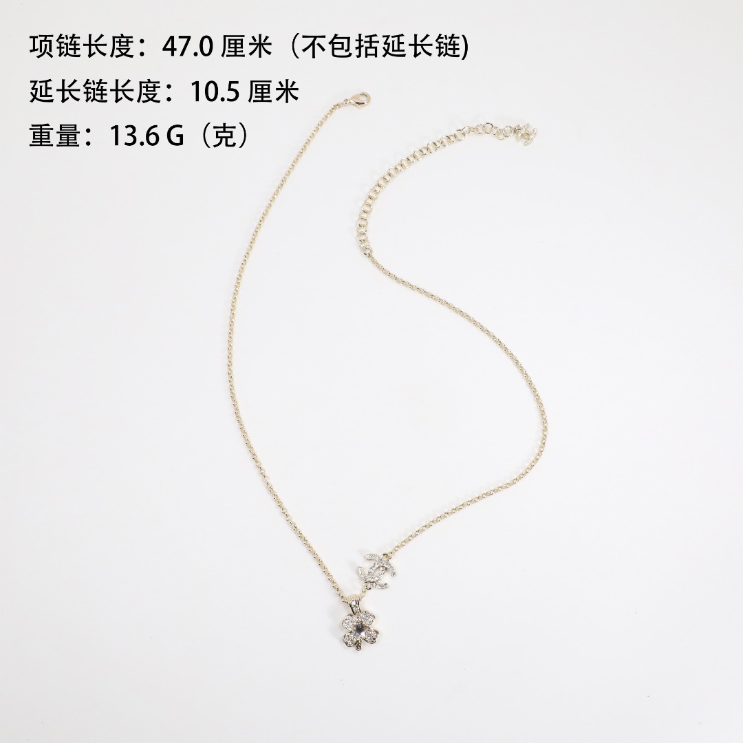 CCN215 Chanel crystal four clover flower pendant necklace for women - ccjewelryacc
