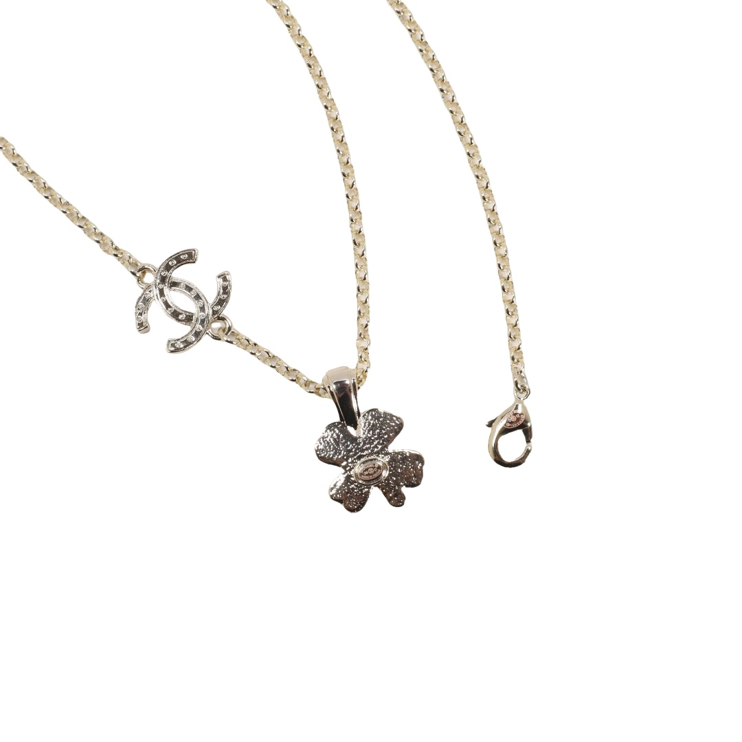 CCN215 Chanel crystal four clover flower pendant necklace for women - ccjewelryacc