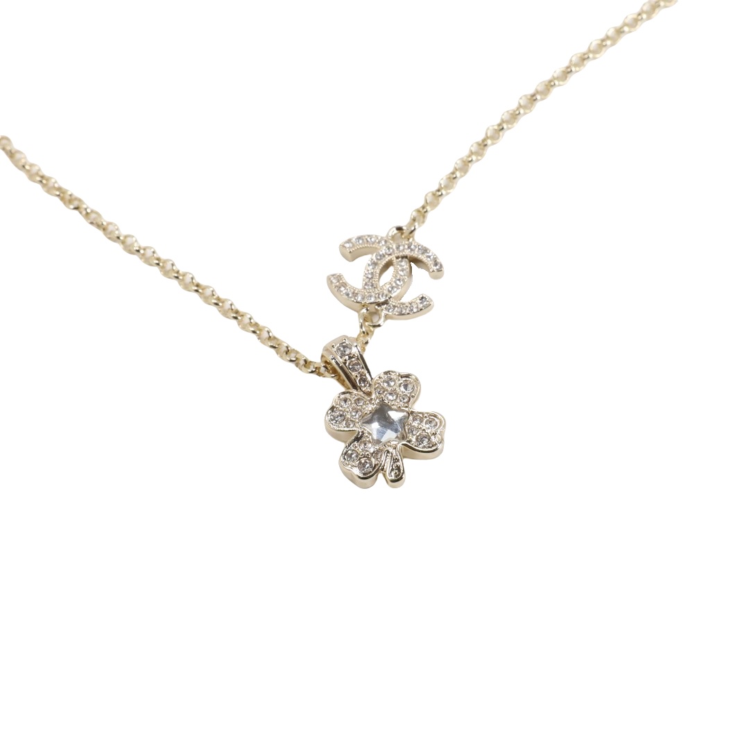 CCN215 Chanel crystal four clover flower pendant necklace for women - ccfashionjewelry