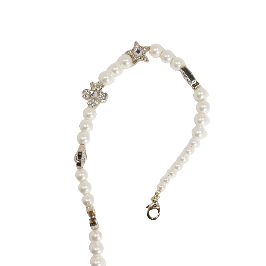 CCN213 Chanel four clover flower star cc logo pearl choker necklace for women - ccjewelryacc