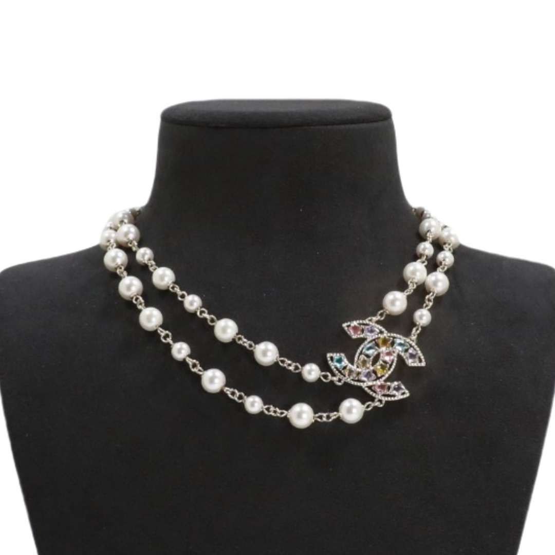 CCN220 Color crystal star cc logo pearl choker necklace - ccfashionjewelry