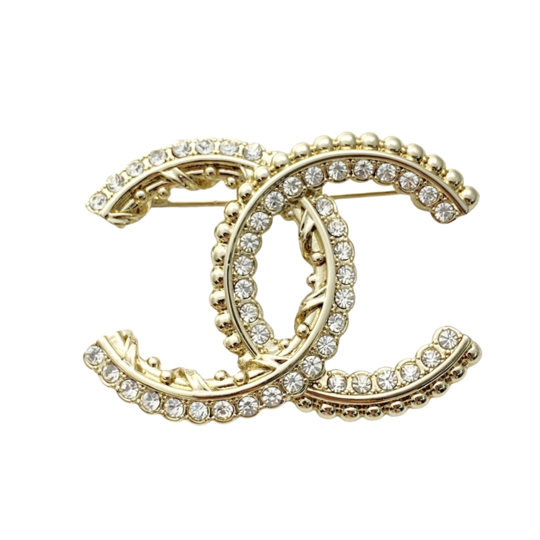 BCB583 Chanel Metal crystal cc logo brooch pin - ccjewelryacc