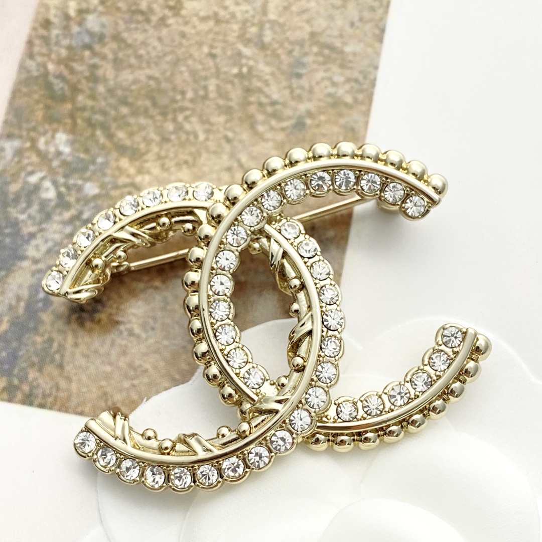 BCB583 Chanel Metal crystal cc logo brooch pin - ccjewelryacc