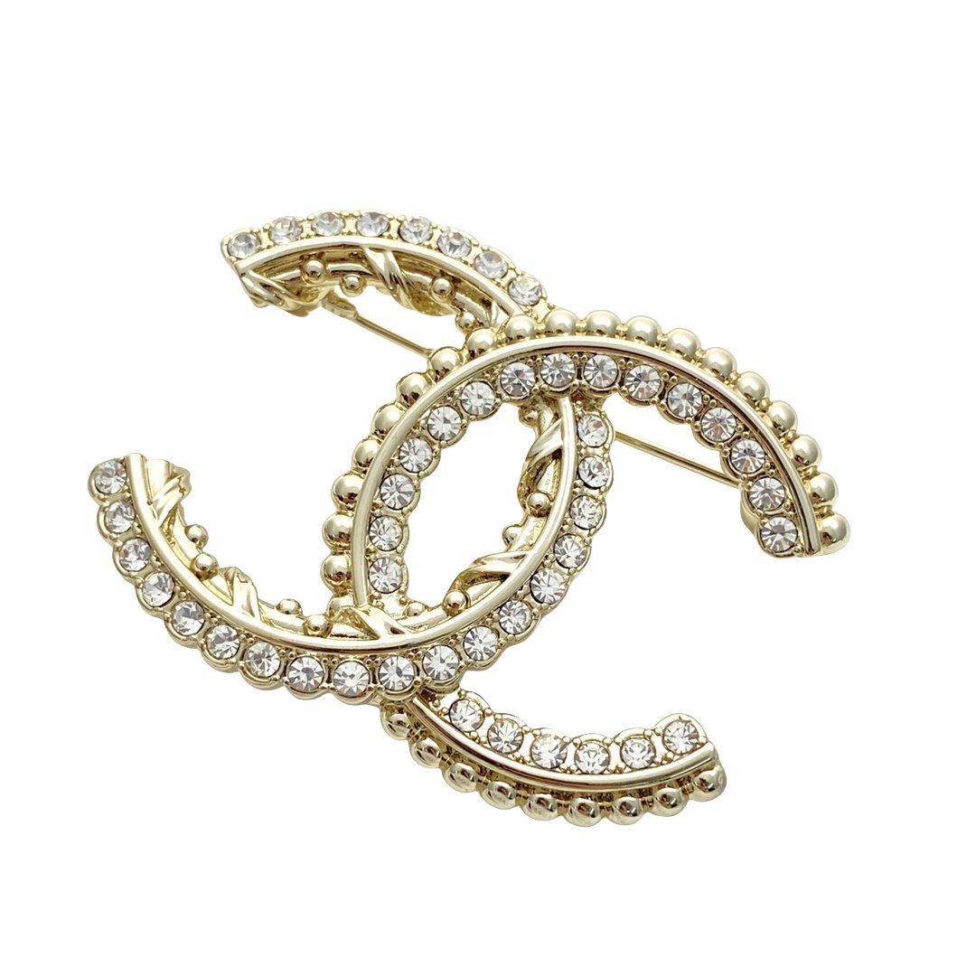 BCB583 Chanel Metal crystal cc logo brooch pin - ccjewelryacc