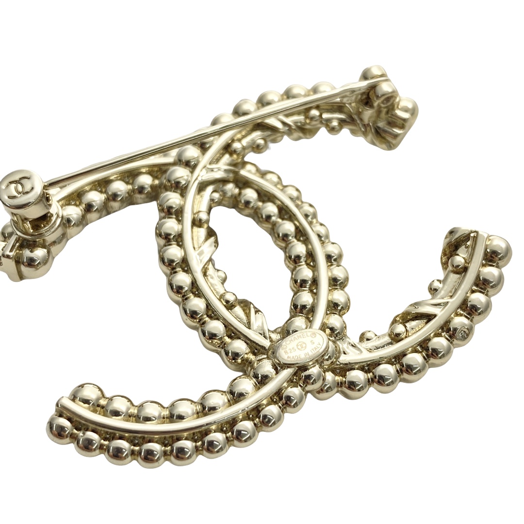 BCB583 Chanel Metal crystal cc logo brooch pin - ccjewelryacc
