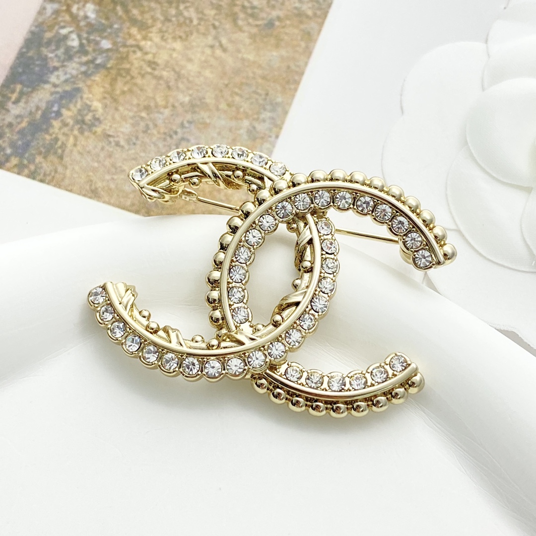 BCB583 Chanel Metal crystal cc logo brooch pin - ccjewelryacc