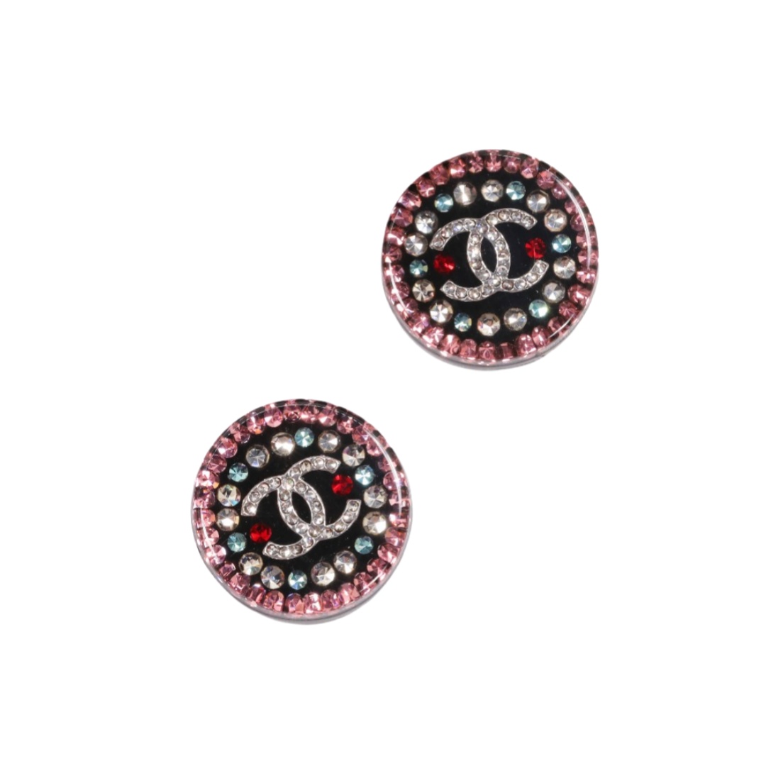 CCE337 Chanel colored rhinestone round acrylic stud earrings - ccfashionjewelry
