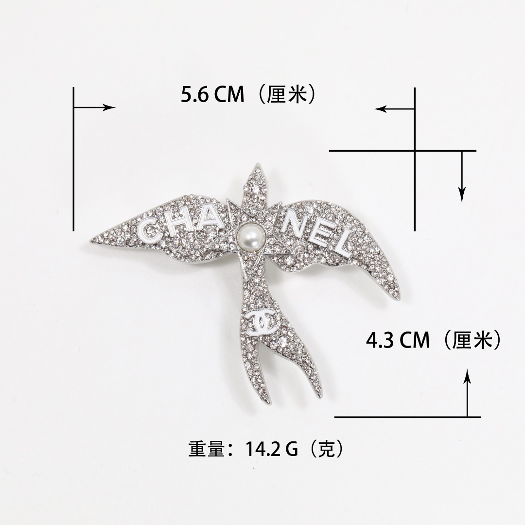 BCB584 Chanel Metal crystal aerial bird brooch pin - ccjewelryacc