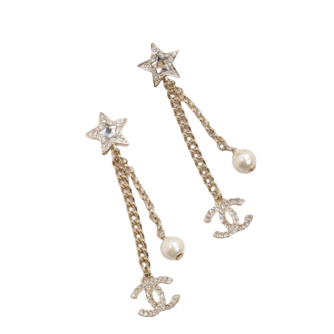 CCE336 Chanel crystal star tassels cc earrings for women - ccfashionjewelry