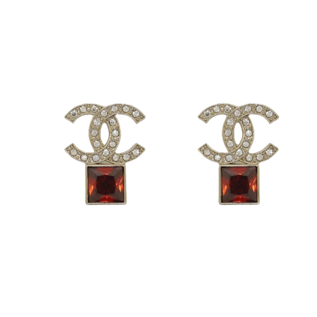 CCE401 Chanel red crystal cc logo stud earrings for women - ccjewelryacc