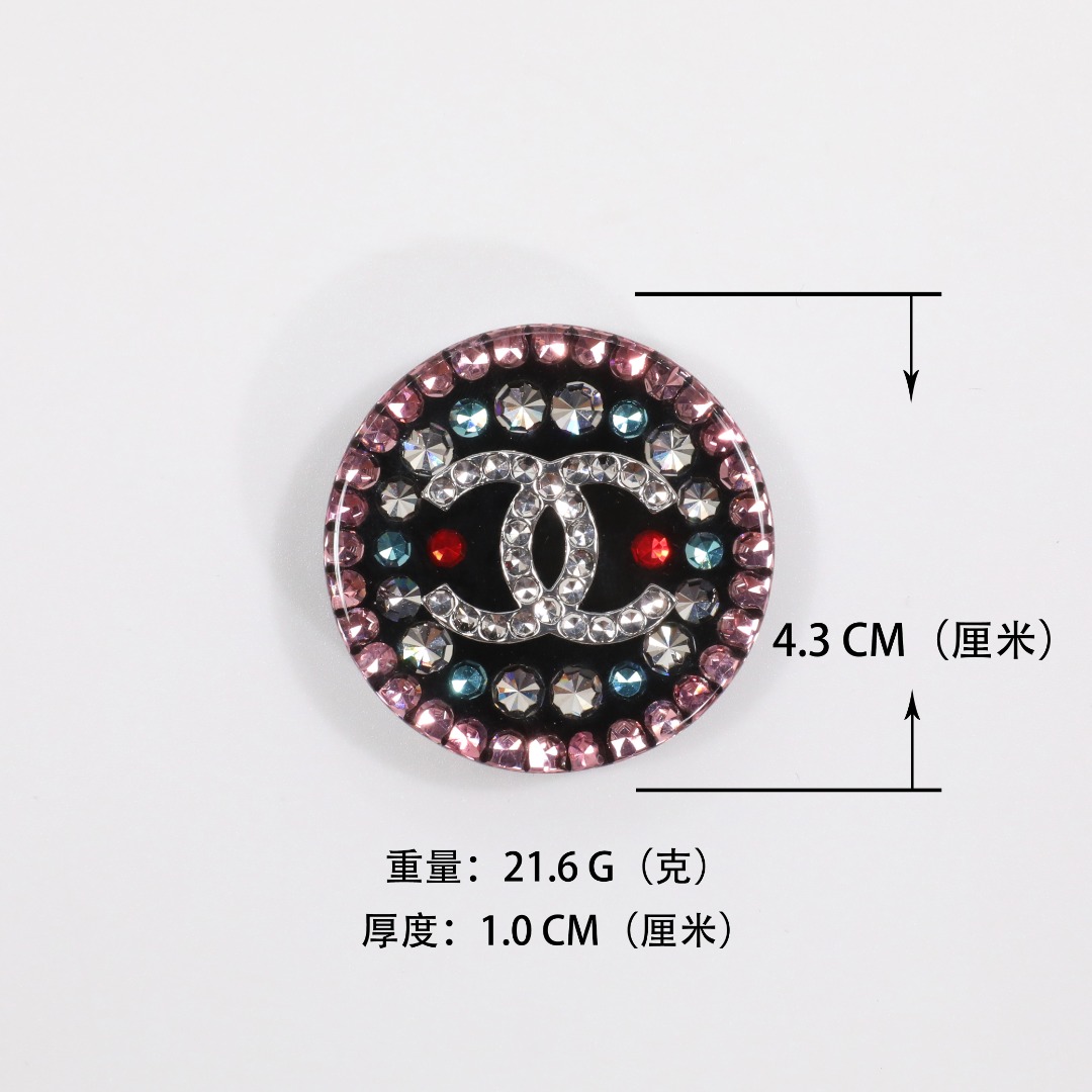BCB586 Chanel Colored crystal round acrylic brooch pin - ccjewelryacc
