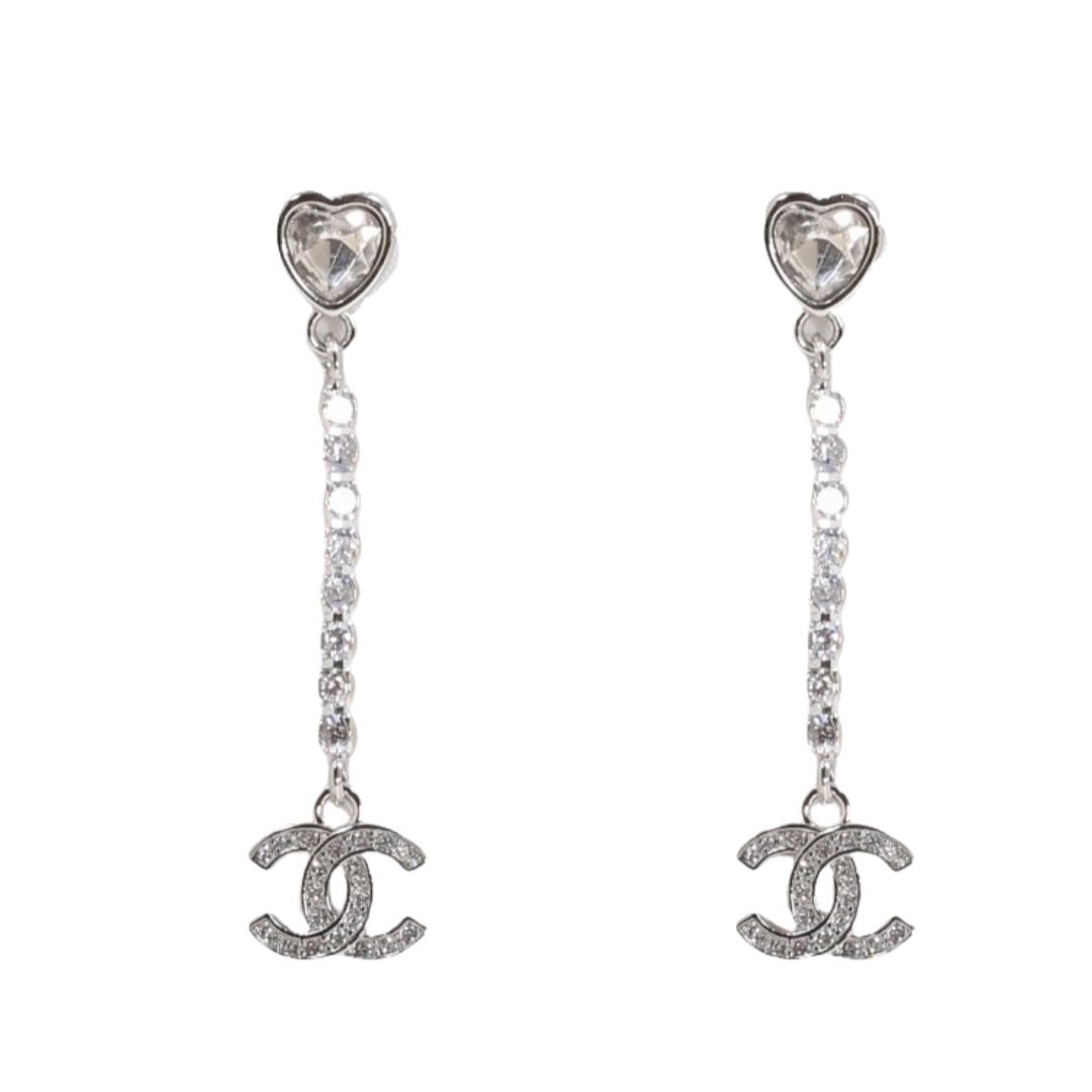 CCE340 Chanel heart crystal tassel cc earrings for women - ccfashionjewelry