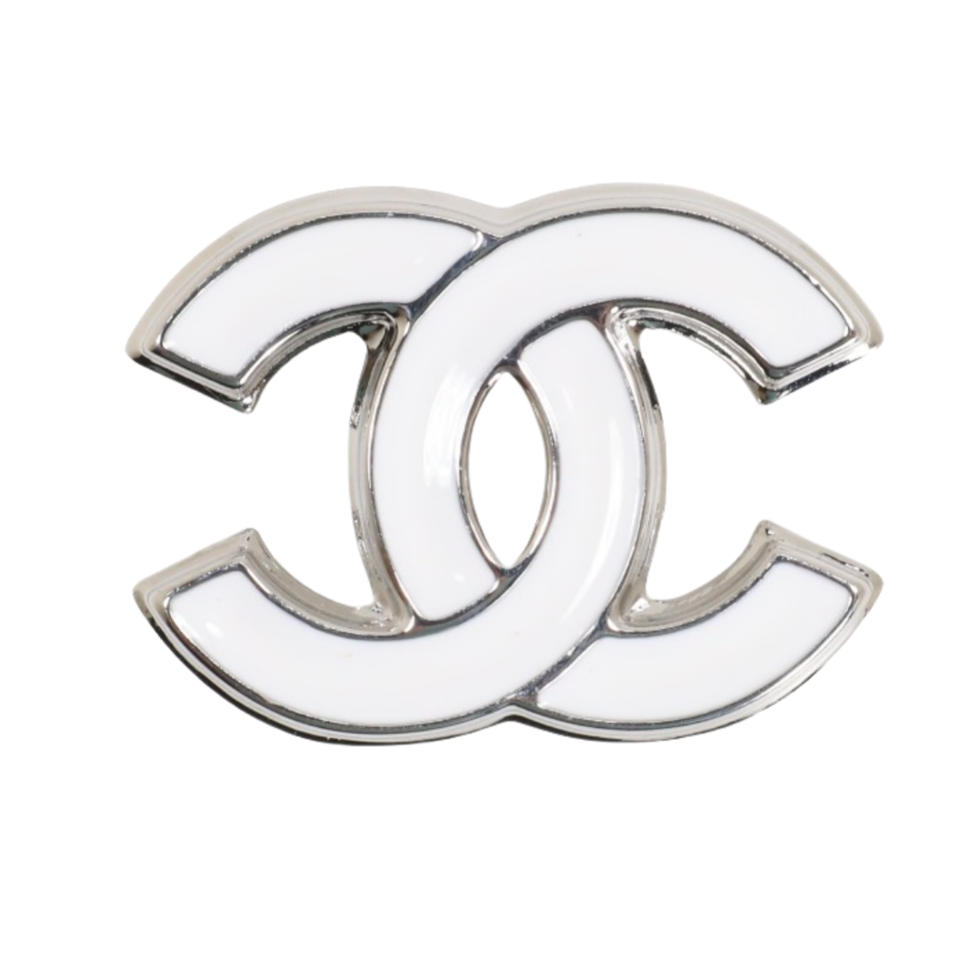 BCB585 Chanel White Gold White Enamel brooch pin - ccjewelryacc