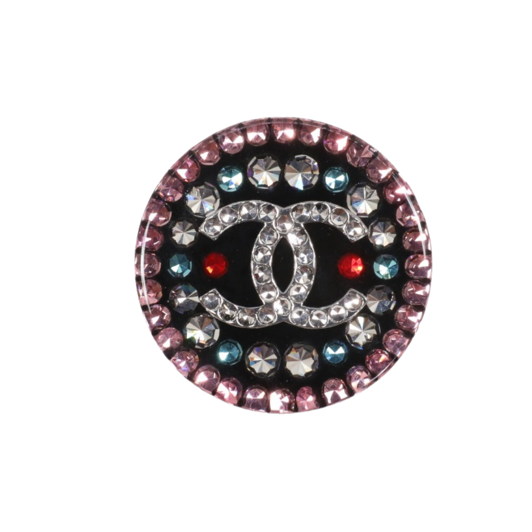 BCB586 Chanel Colored crystal round acrylic brooch pin - ccfashionjewelry