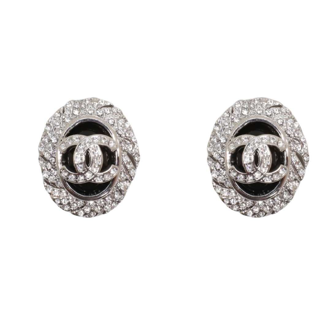 CCE335 Chanel oval crystal cc stud earrings - ccjewelryacc